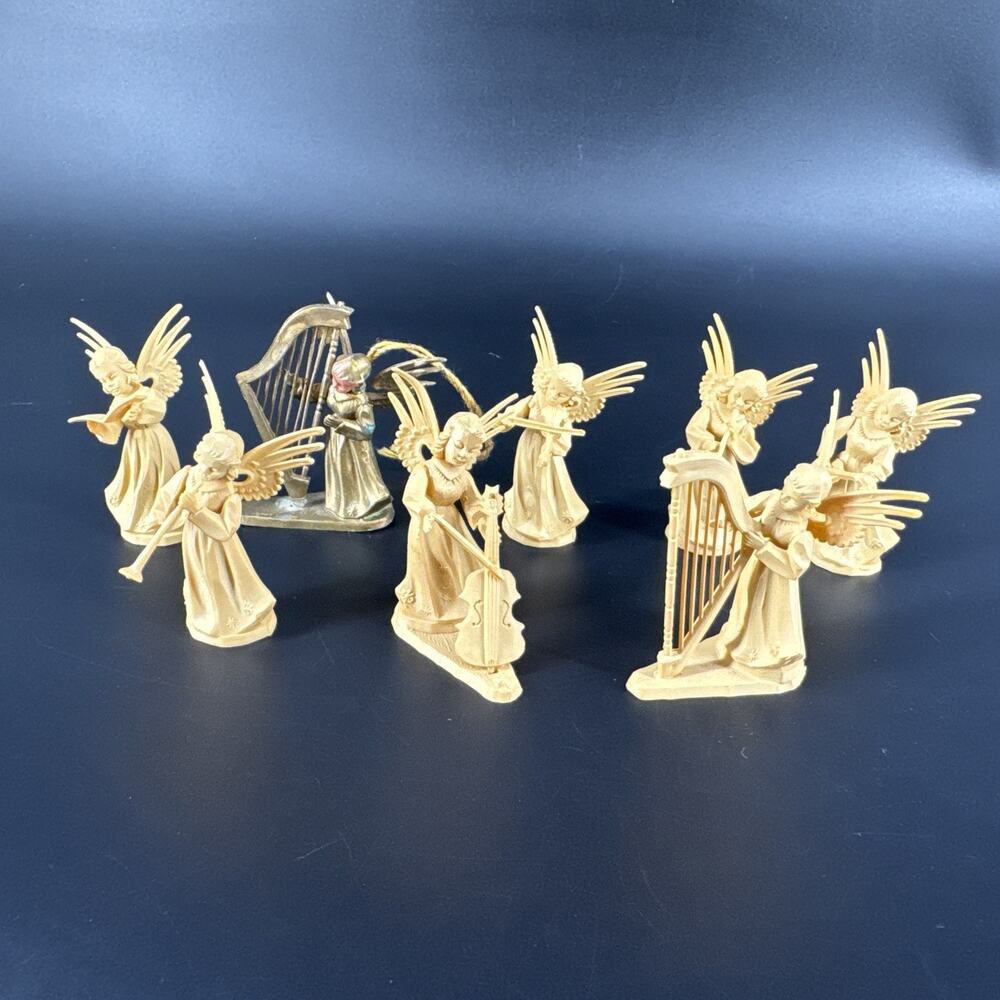 Vtg Christmas Miniature Plastic Musical Angel Ornaments Lot 7 Pieces Germany + 1